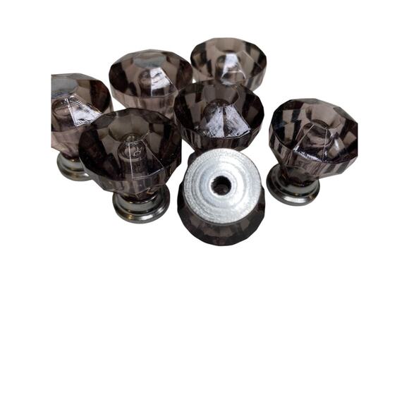 Set of 7 Purple and Silvertone Crystal Knobs Drawer Pulls 25mm 1" New - Picture 6 of 6